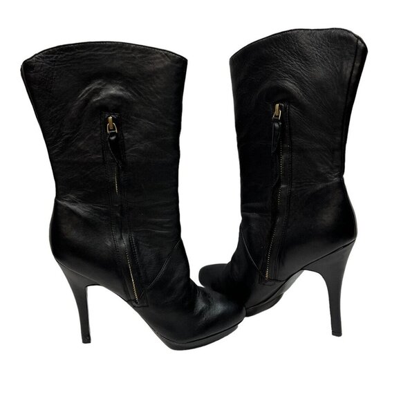 CHARLES JOURDAN PARIS "BLAZE" BLACK LEATHER PLATFORM HEEL BOOT US 8 - Picture 1 of 7